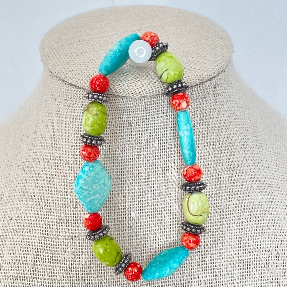 Premier Designs Southwest Beaded Necklace & Bracelet Set Turquoise Coral Lime - Picture 7 of 8